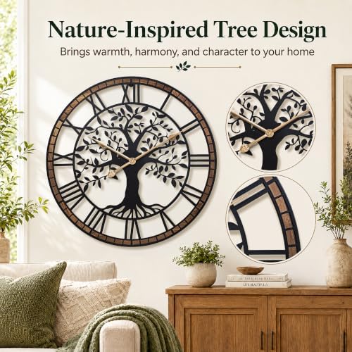 24 Inch Large Modern Metal Tree Wall Clock - Image 2