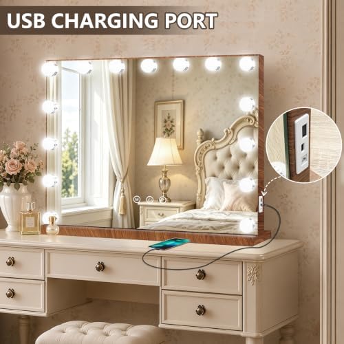 Ratsamee Wood Grain Hollywood Vanity Mirror - Image 6