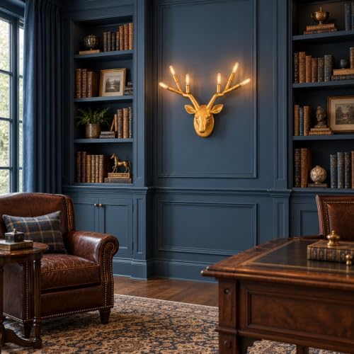 Hinkley Stag 6-Light Wall Sconce Deer Head w/Antlers, Distressed Brass - Image 3