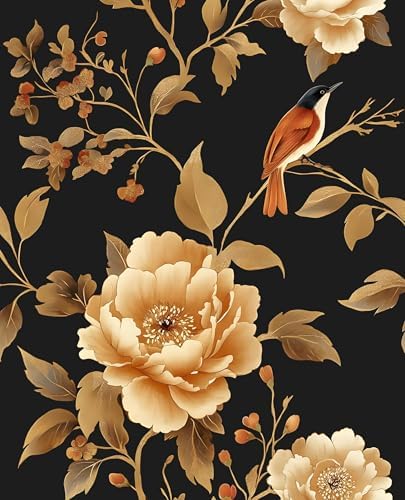 Laatse Dark Floral Bird Wallpaper Peel and Stick 17.5"x 118" by Laatse