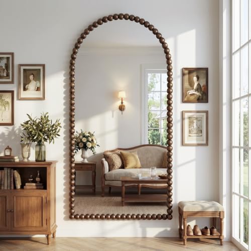 Antok 76" x 34" Arched Full Length Mirror, Antique Beaded Frame Floor Standing - Image 3