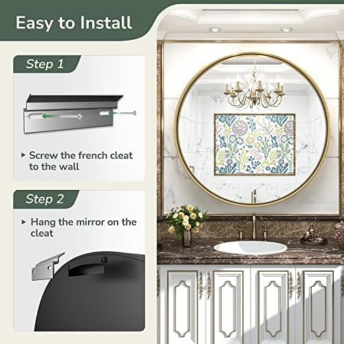 TokeShimi Brushed Gold Round Mirror 30 Inch Gold Round Vanity Bathroom Mirror - Image 5