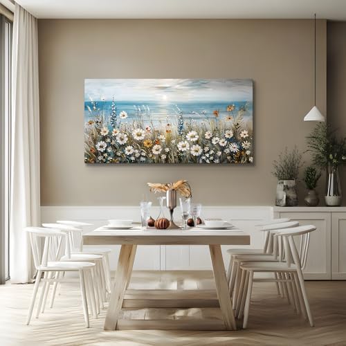SERIMINO Coastal Landscape Wall Art, Daisy Wildflower Wall Pictures 20"X40" - Image 3