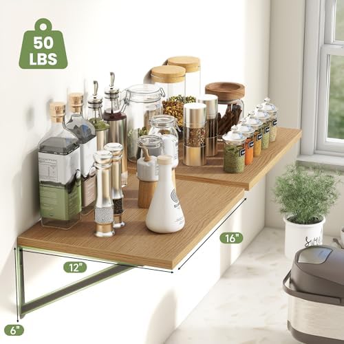Heimlove 16W x 12D Deep Floating Shelves Set of 4 Oak - Image 3