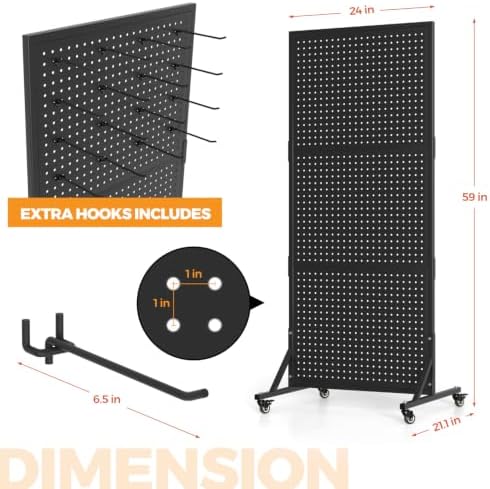 1 Pack 2x5ft Metal Pegboard Display Stand w/Wheels & 30 Hooks - Image 4