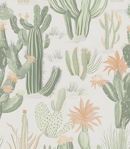 Laatse Light Cactus Floral Peel and Stick Wallpaper 17.5" x 118" by Laatse