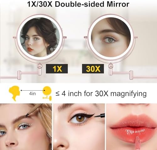 9" Wall Mounted Lighted Makeup Mirror, 4000mAh Rechargeable Double Sided 1X/30X - Image 4