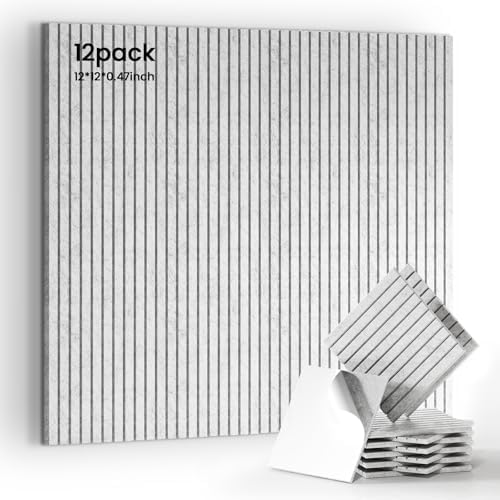 12 Pack Self-Adhesive Acoustic Wall Panels-Silver Gray by 100PolyesterAcousticPanel