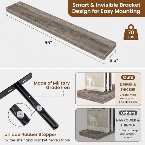 Floating Shelves for Wall, Wall Mounted Wood Shelves - Image 3