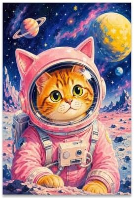 Cosmic Astronaut Cat Poster Space Galaxy Cat Canvas Wall Art by Unknown