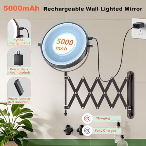 8" Rechargeable Wall Mounted Makeup Mirror Double Sided Magnifying - Image 3