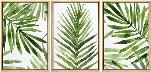 MUDECOR Framed Canvas Print Wall Art Green Tropical Palm Leaf Prints, by MUDECOR