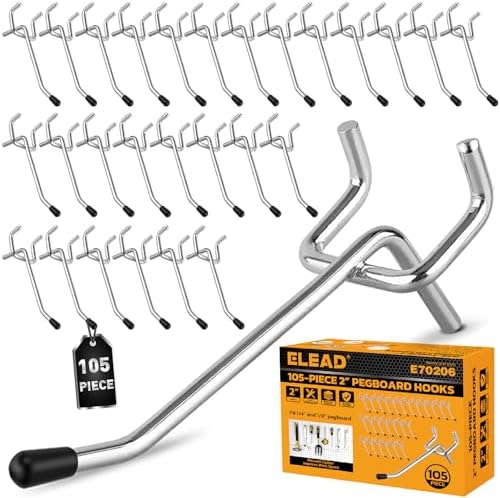 ELEAD 105-Piece 2 Inch Pegboard Hooks, Heavy Duty Peg Board Organizer by ELEAD