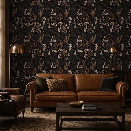 Moody Dark Vintage Floral Peel and Stick Wallpaper 17.7"x124" - Image 2