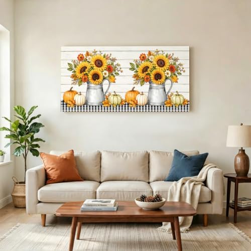 Thanksgiving Sunflower Large Wall Art Fall Flower Pumpkin Maple Leaf Black - Image 3
