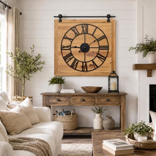 Wood Barn Door Clock 30 Inch, Farmhouse Rustic Wall Clock - Image 6