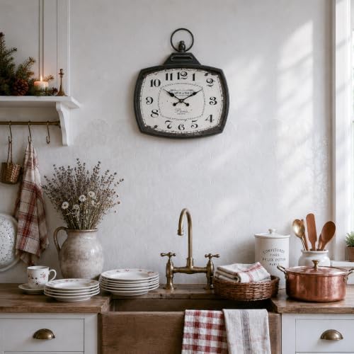 Retro Rectangle Wall Clock, Battery Operated Silent Black Farmhouse Wall Clocks - Image 7