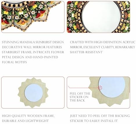 Sunburst Flower Decorative Wall Mirror Mandala Floral Wall Accent Mirror - Image 7