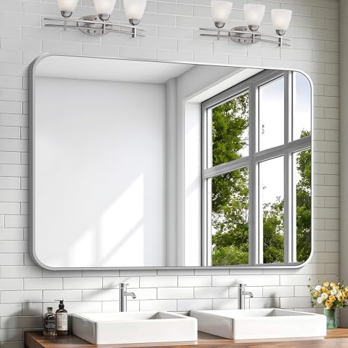 KOCUUY Silver Bathroom Mirror, 48x36 Inch Large Bathroom Mirror by KOCUUY