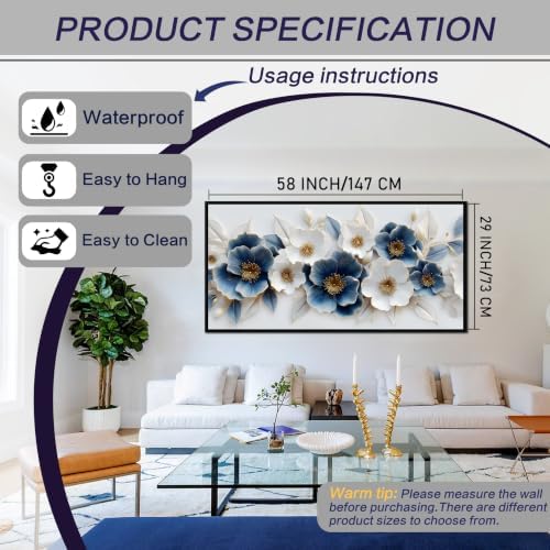 Large Canvas Wall Art for Living Room Blue and White Floral Print Painting wall - Image 7