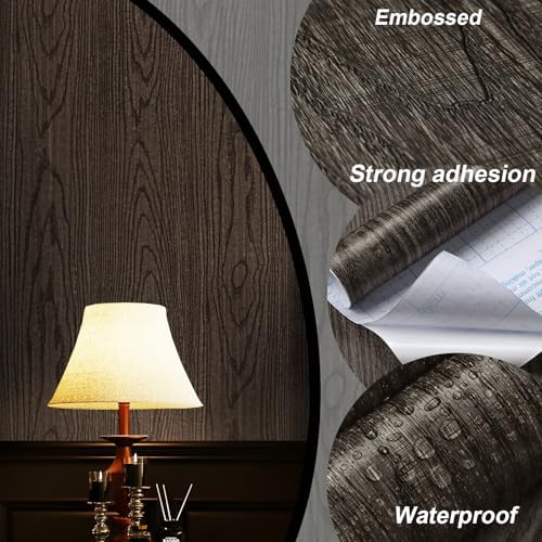 Dimoon Black Wood Wallpaper Wood Contact Paper Thickened Embossed Gray Wood - Image 2