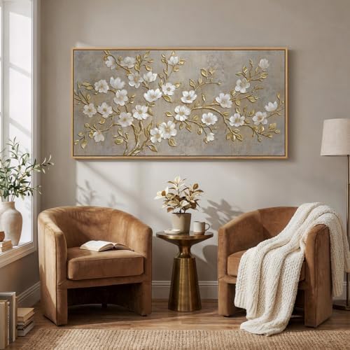 Large Framed Neutral Floral Wall Art - Image 5