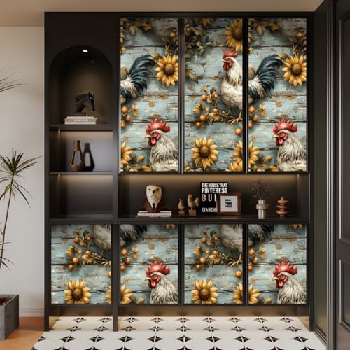Peel and Stick Mural Sunflowers Rooster Removable Wallpaper 17.3"x118" Self - Image 6