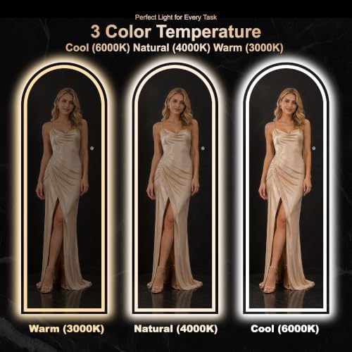 Delma LED Arched Full Length Mirror, Dimmable & 3 Color Lighting, - Image 6