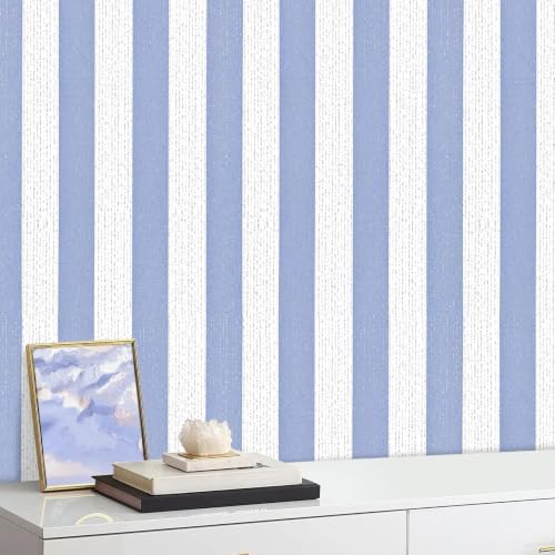 Blue Stripe Peel and Stick Wallpaper 15.7" x 236" by Horryhaushomedecoration