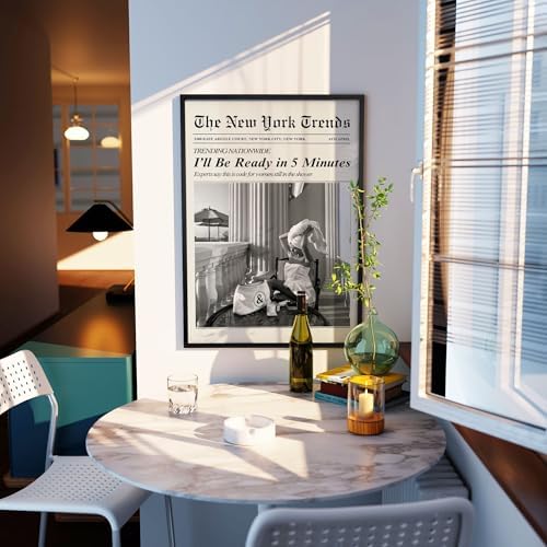 Trendy Newspaper Wall Art 12x18in Black Framed Vintage Black and White - Image 3