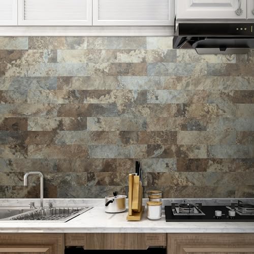 AULIGET 40-Piece Beige & Brown Slate Peel and Stick Backsplash Wall Tiles - Image 2