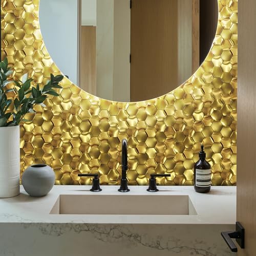 3D Gold Wall Panels Hexagon Metal Tile Gold Backsplash Tiles - Image 4
