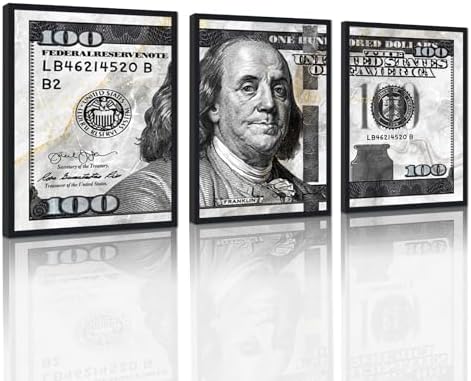 Black and White Canvas Wall Art Benjamin Franklin 100 Dollar Money Painting 3 by YatsenBridge