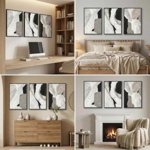 3D Textured Hand Painted Abstract Boho Grey Wall Art - Image 5