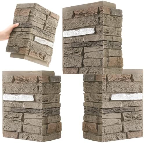 3 Pcs Faux Stone Column Wrap 90 Degree Outside Corner Kit 2.63 sq ft Artificial by Unknown