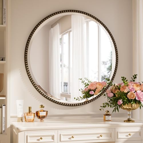 28'' Round Mirror, Beaded Circle Decorative Wall Mirror by Unknown