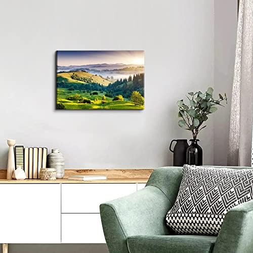 Green Misty Forest Wall Art Spring Mountain Landscape Wall Decor Large Nature - Image 4