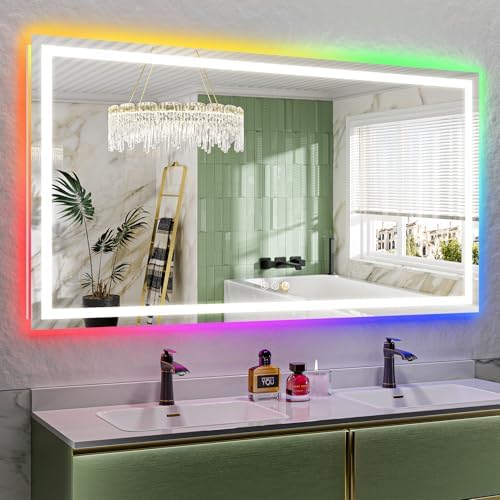 68x38 LED Bathroom Mirror with Lights, RGB Backlit Lighted Mirror by YEELAIT