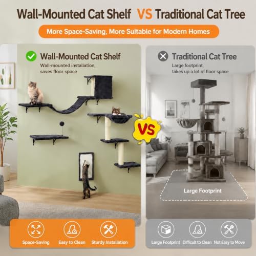 Cat Wall Shelves, Space-Saving Wall-Mounted Cat Climbing Set - Image 6