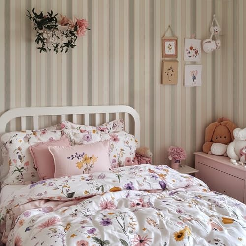 RollsRolla Modern Pink and Beige Stripe Peel and Stick Wallpaper - Image 7