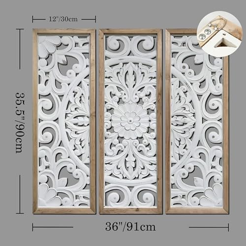 XIAOAIKA Vintage Farmhouse Carved Floral Wood Wall Art Panels - Image 2