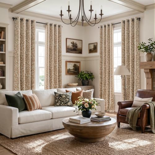 jinchan Taupe Floral Blackout Curtains 84 Inch Farmhouse Grommet 2 Panels - Image 4