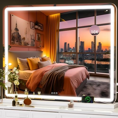 Hasipu Vanity Mirror with Lights, 39.4" x 30" LED Makeup Mirror, Lighted Makeup by Whatssuitableisthebest