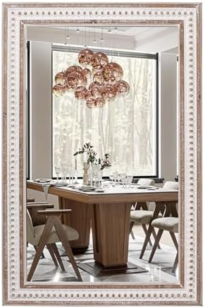 35x23 Inch Wood Rectangle Wall Mirror, Rustic Farmhouse Decorative Mirrors by DecointoWallDecor