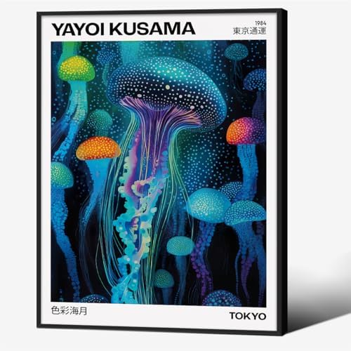Colorful Ocean Jellyfish Wall Art Unique Japanese Animal Posters Yayoi Kusama by rumlud