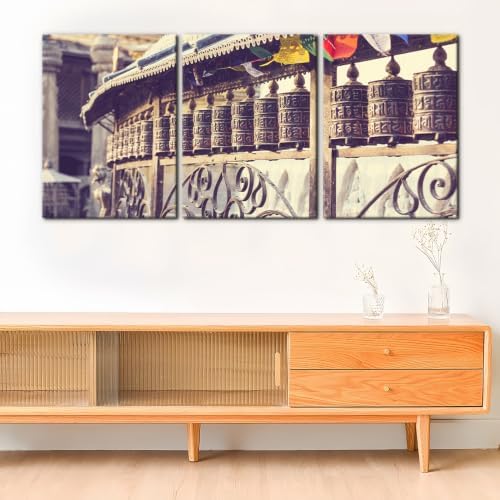 Pacimo 3 Pcs Framed Prayer Stones Canvas Wall Art Brass Bell Prints Modern - Image 2