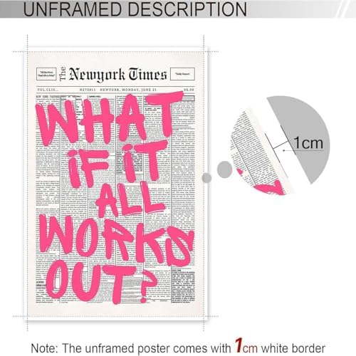 Drimiler Retro Newspaper Pink Font Poster What If It All Works Out Canvas Wall - Image 3