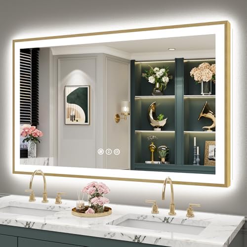 50x32 Gold LED Bathroom Mirror by Awandee