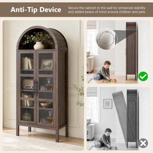 72" Tall Arched Cabinet with Glass Doors - Image 5