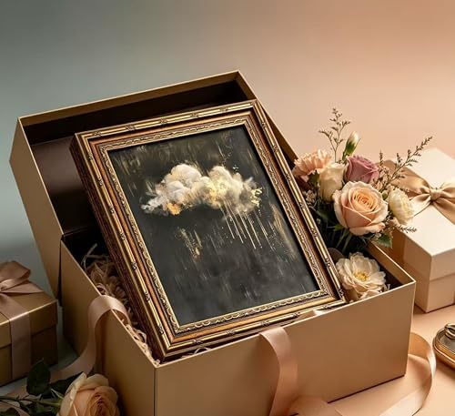 Vintage Framed Cloud Wall Art, Dark Moody Black Gold Cloud Canvas Print - Image 5